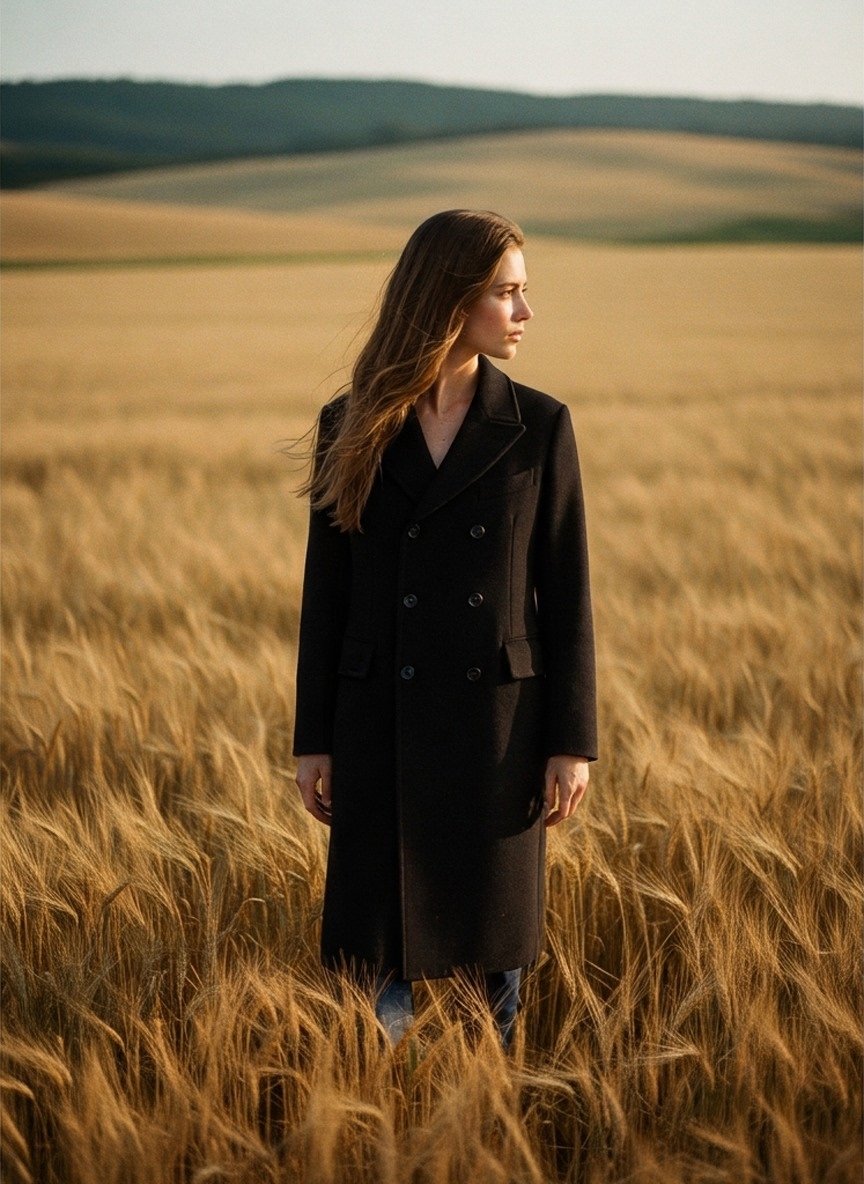 Model dressed in the black overcoat — generated by Wrapt